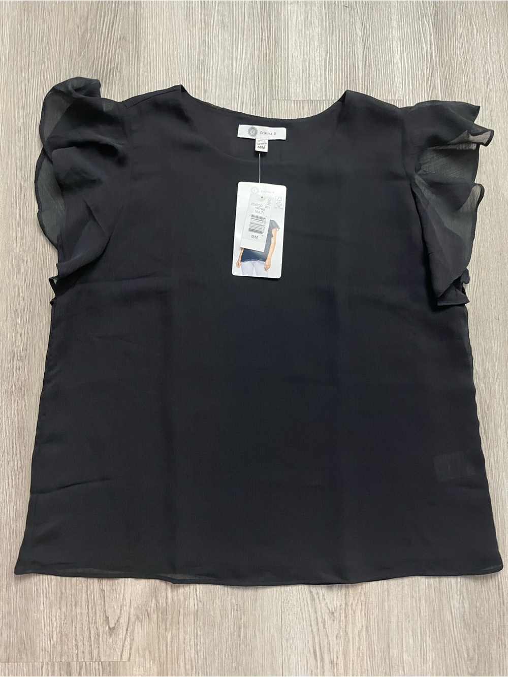 🔥334–NWT Chiffon Ruffled Flutter Sleeve Blouse - Black